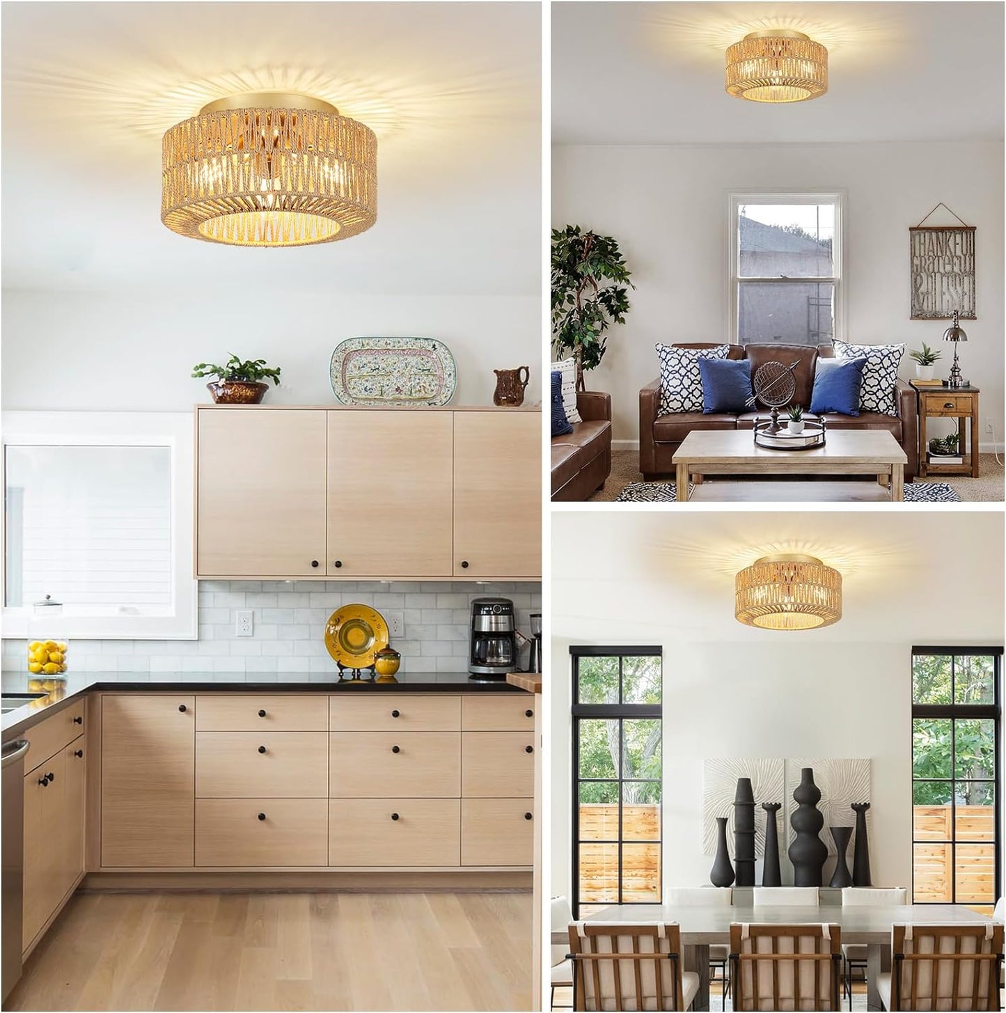 RivaGlow - Boho Rattan Ceiling Light