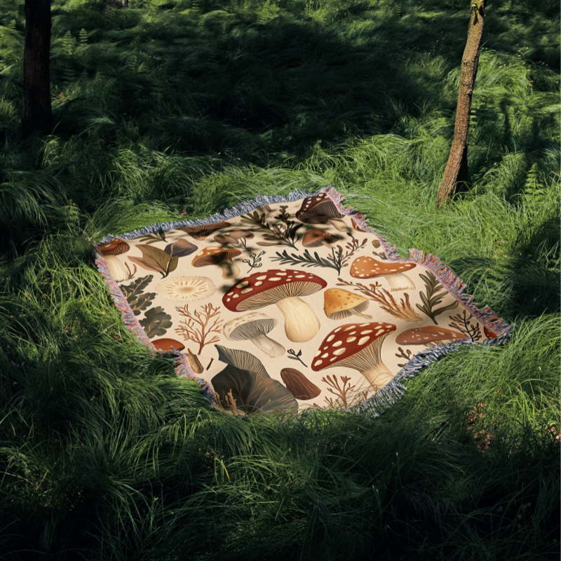 Mushroom Woven Blanket Throw - Fly Agaric Design
