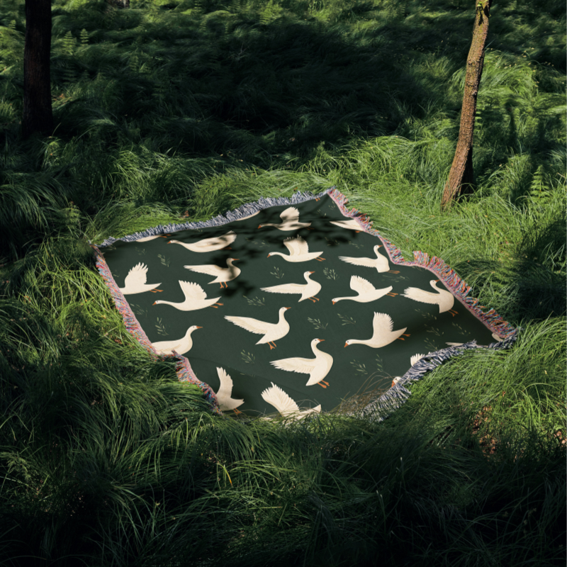 White Geese Woven Picnic Blanket