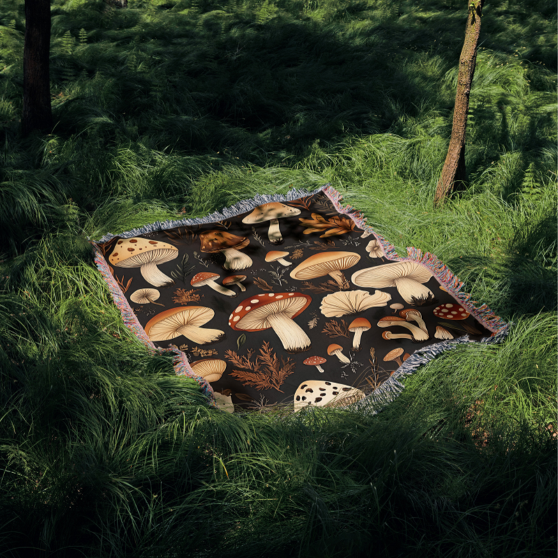 Dark Mushroom Earth Woven Throw Blanket