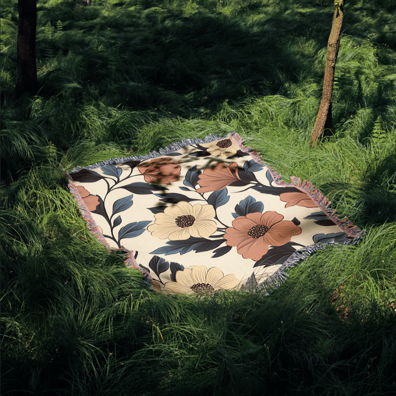 Vintage Floral Woven Picnic Blanket