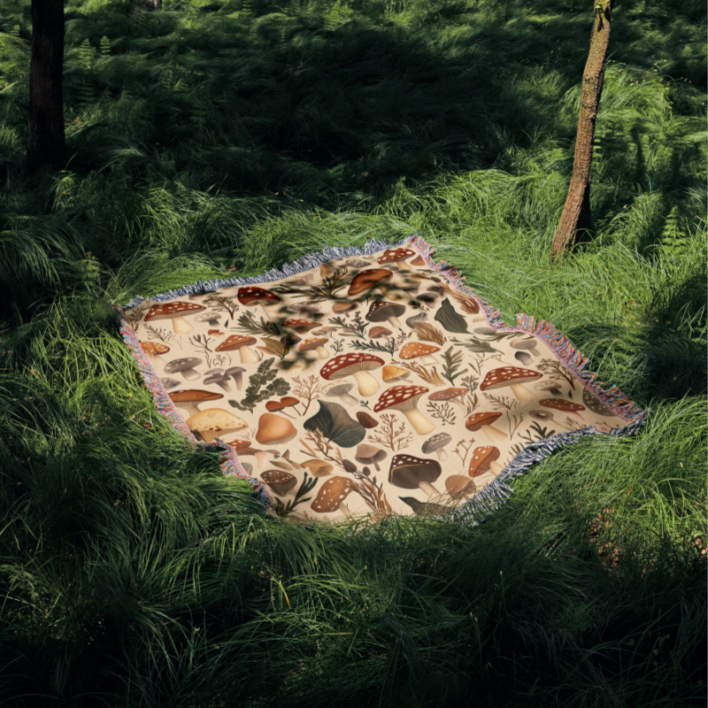 Mushroom Earth Woven Throw Blanket