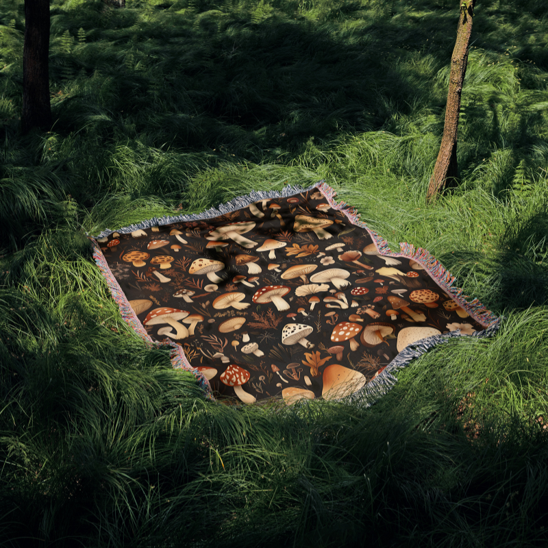 Dark Mushroom Earth Throw Blanket