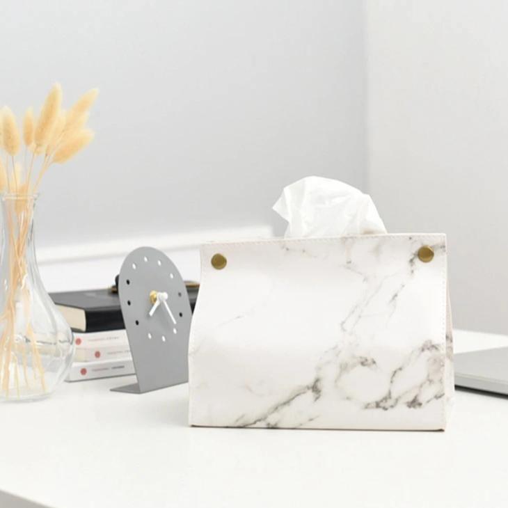 Variant image for Unique Tissue Box Holder in Stylish Marble Vegan Leather, 9 x 7 in, Elegant Paper Tissue Holder for Home Décor-2