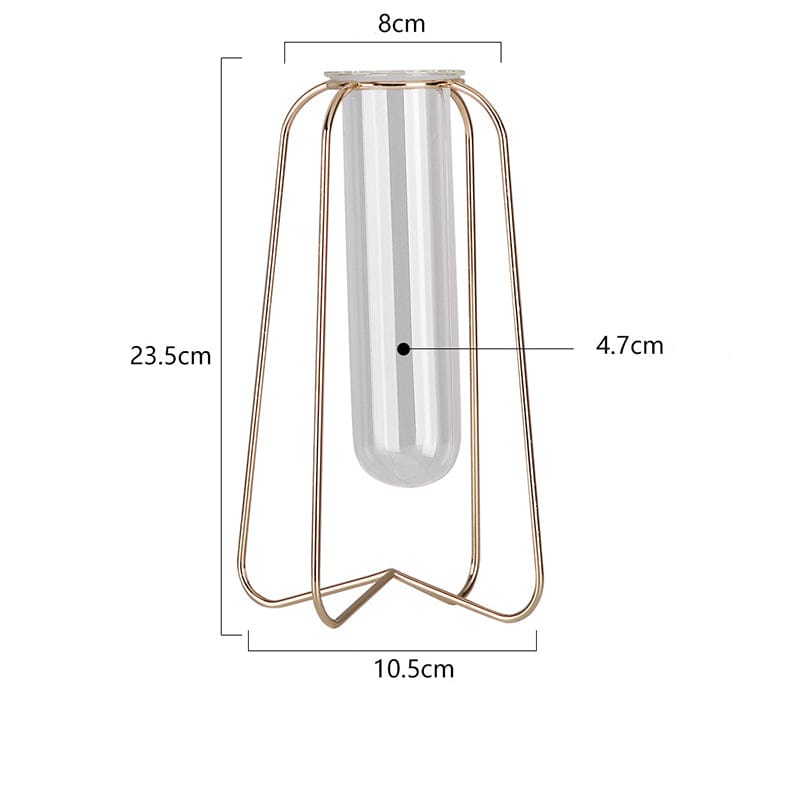 Nordic Style Simple Geometric Metal Wrought Iron Transparent Glass Hydroponic Vase - Champagne gold large A - Vases - HomeRelaxOfficial