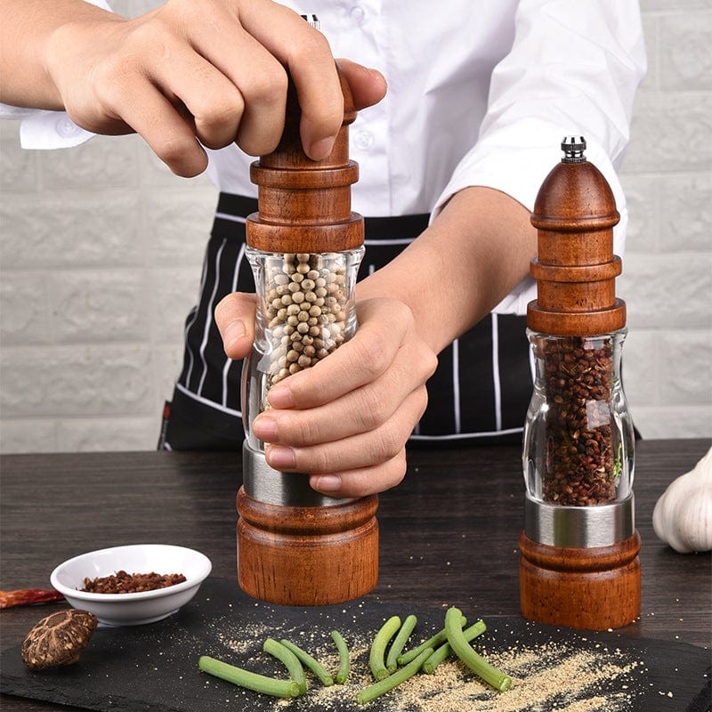 3 Sizes Wooden Manual Pepper Salt Spices Mill Grinder Home Kitchen