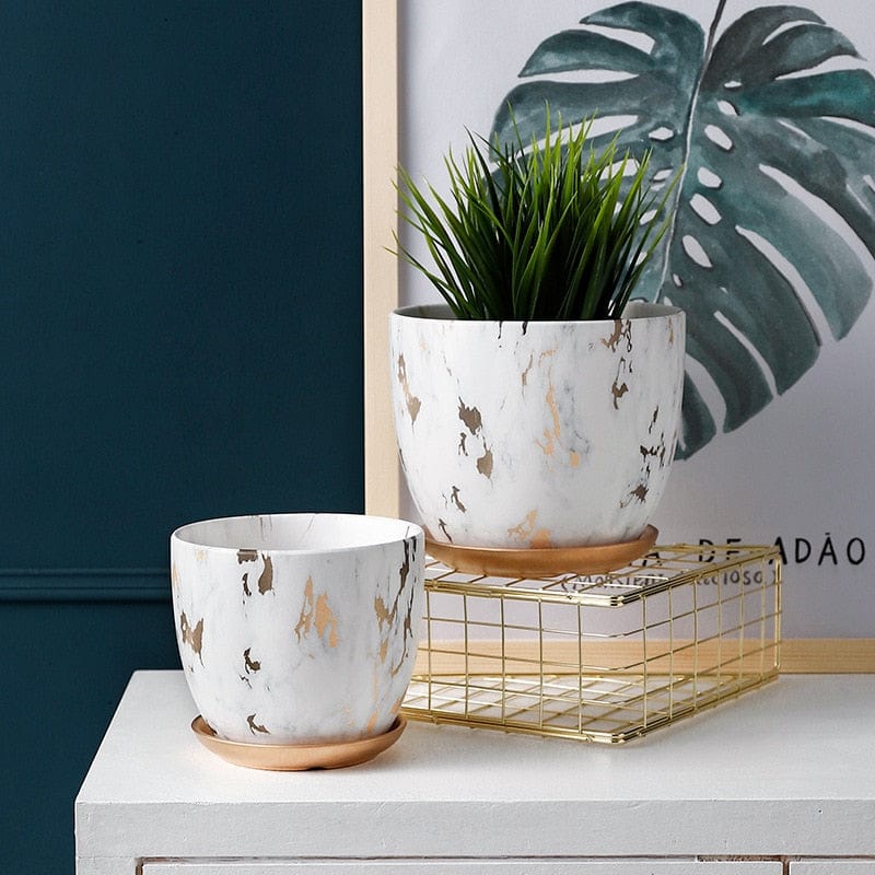 Ceramic Marble Pattern Flower Pot - HomeRelaxOfficial