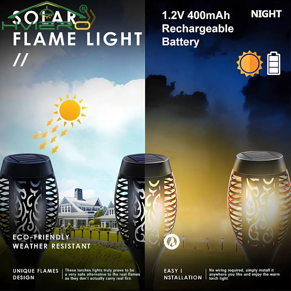 Lumora Solar Flame Lights - Flickering LED Waterproof Outdoor Path Lamps