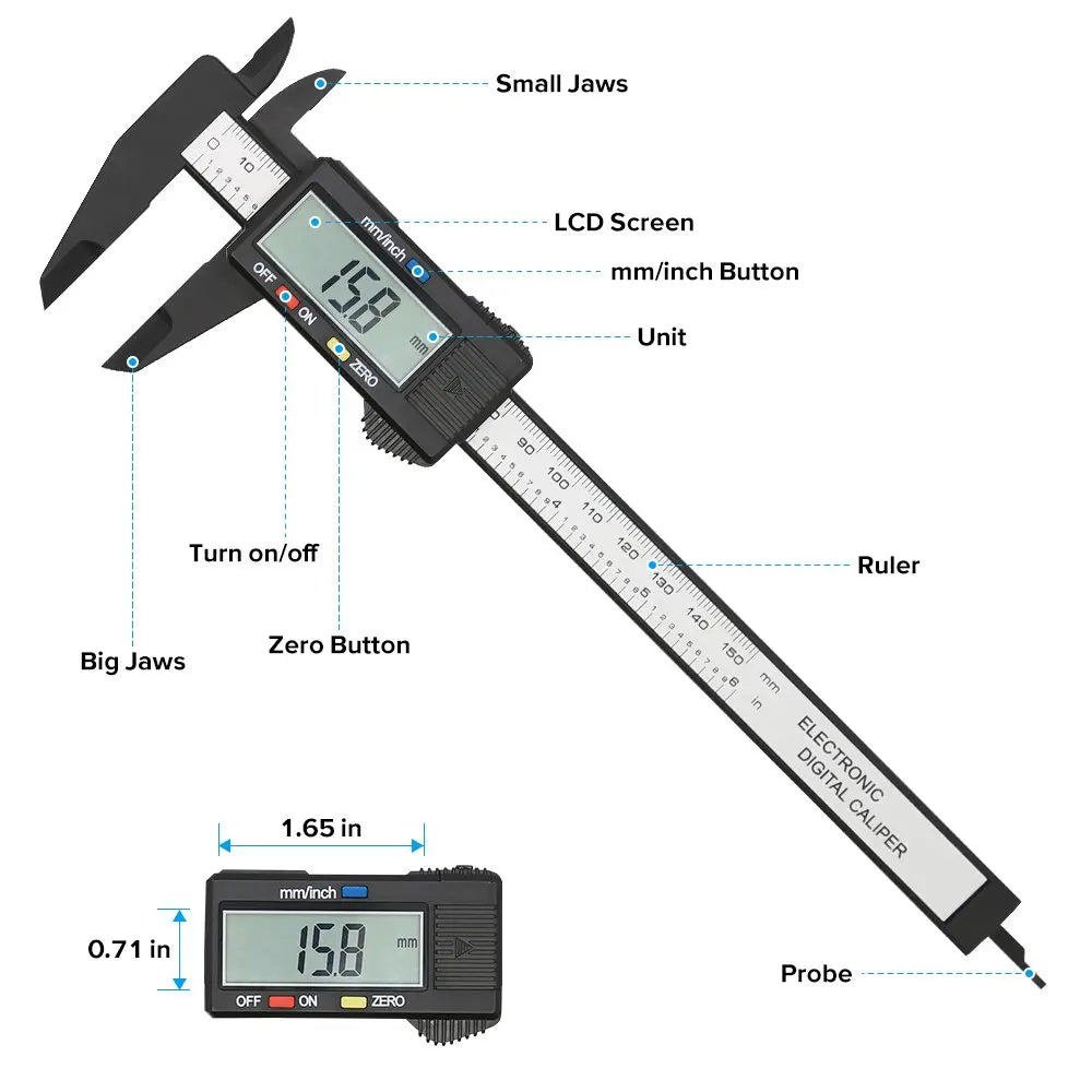 PrecisionCal Digital Caliper - 150mm/100mm Vernier Ruler