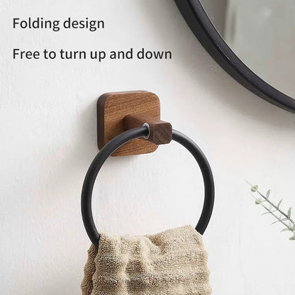 Svelture - Solid Wood Towel Ring with Matte Black Finish