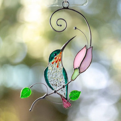 Hummingbird Stained Glass Window Ornament Art Hanging Chain