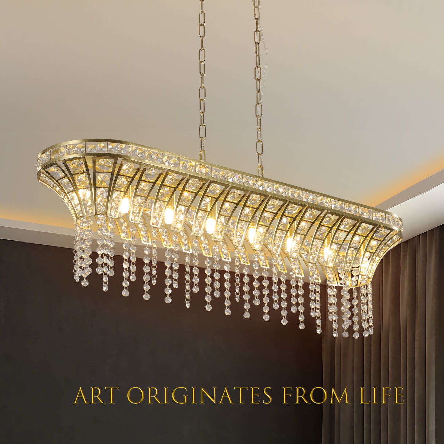 Lustreva - Modern Champagne Gold Oval Crystal Chandelier