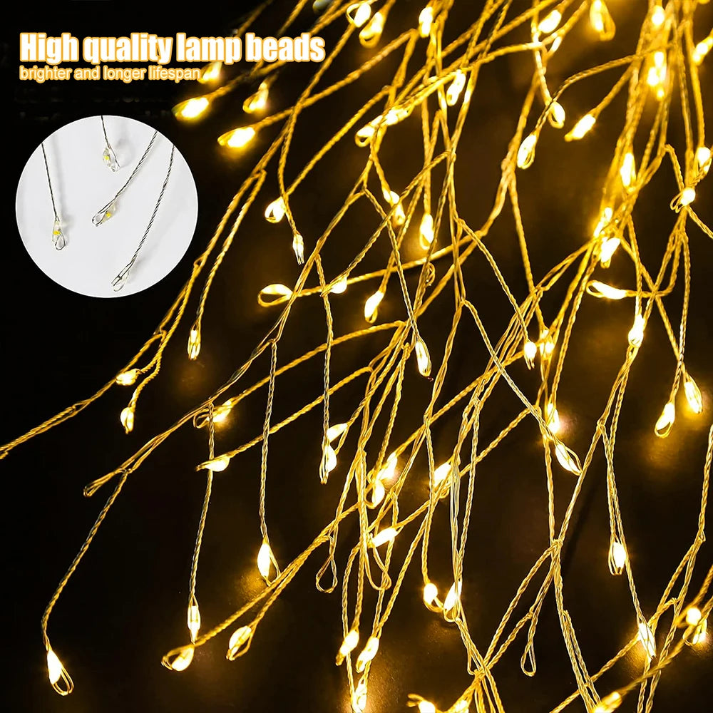 GlowWillow Solar Lights - 200 LED Fireworks Willow String Lights