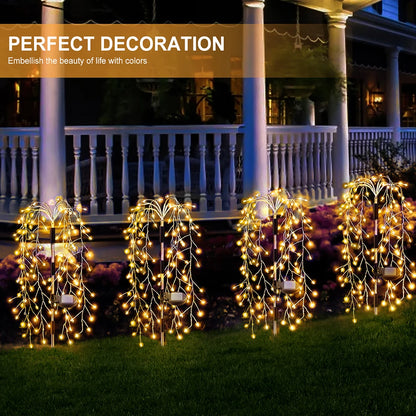 GlowWillow Solar Lights - 200 LED Fireworks Willow String Lights