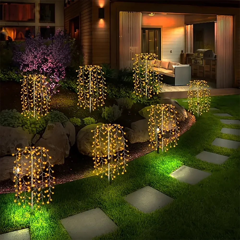 GlowWillow Solar Lights - 200 LED Fireworks Willow String Lights