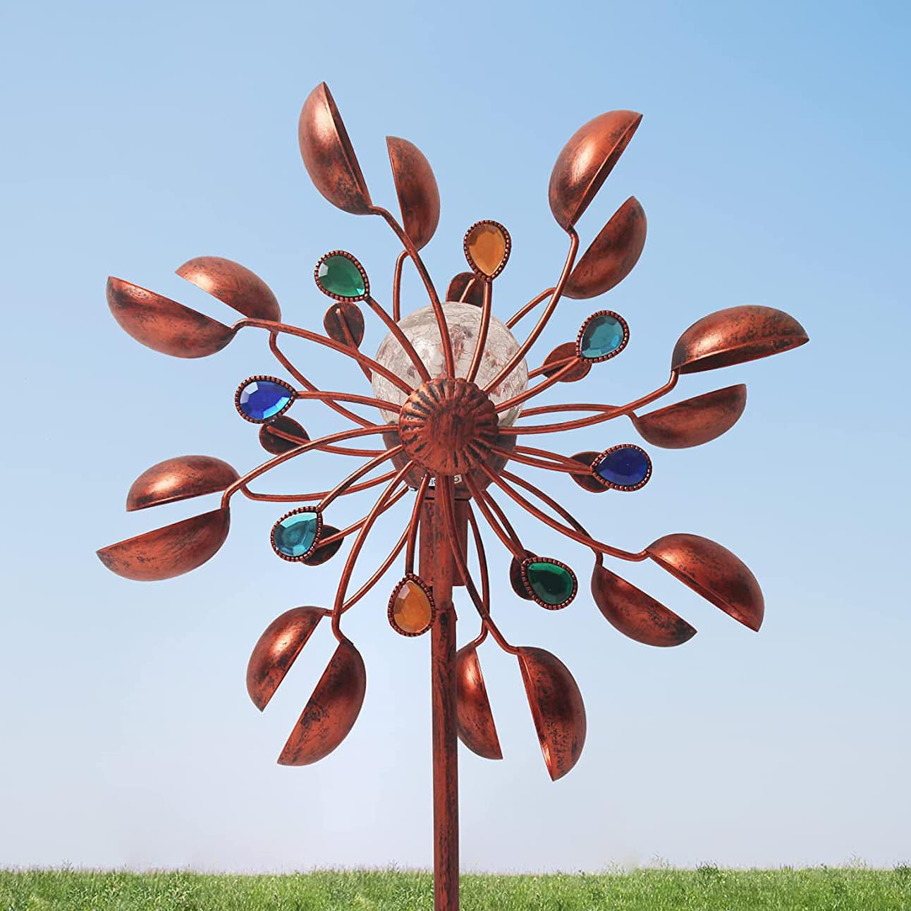 73" Solar Powered Wind Spinner with Multi Color Changing LED Glass Ball