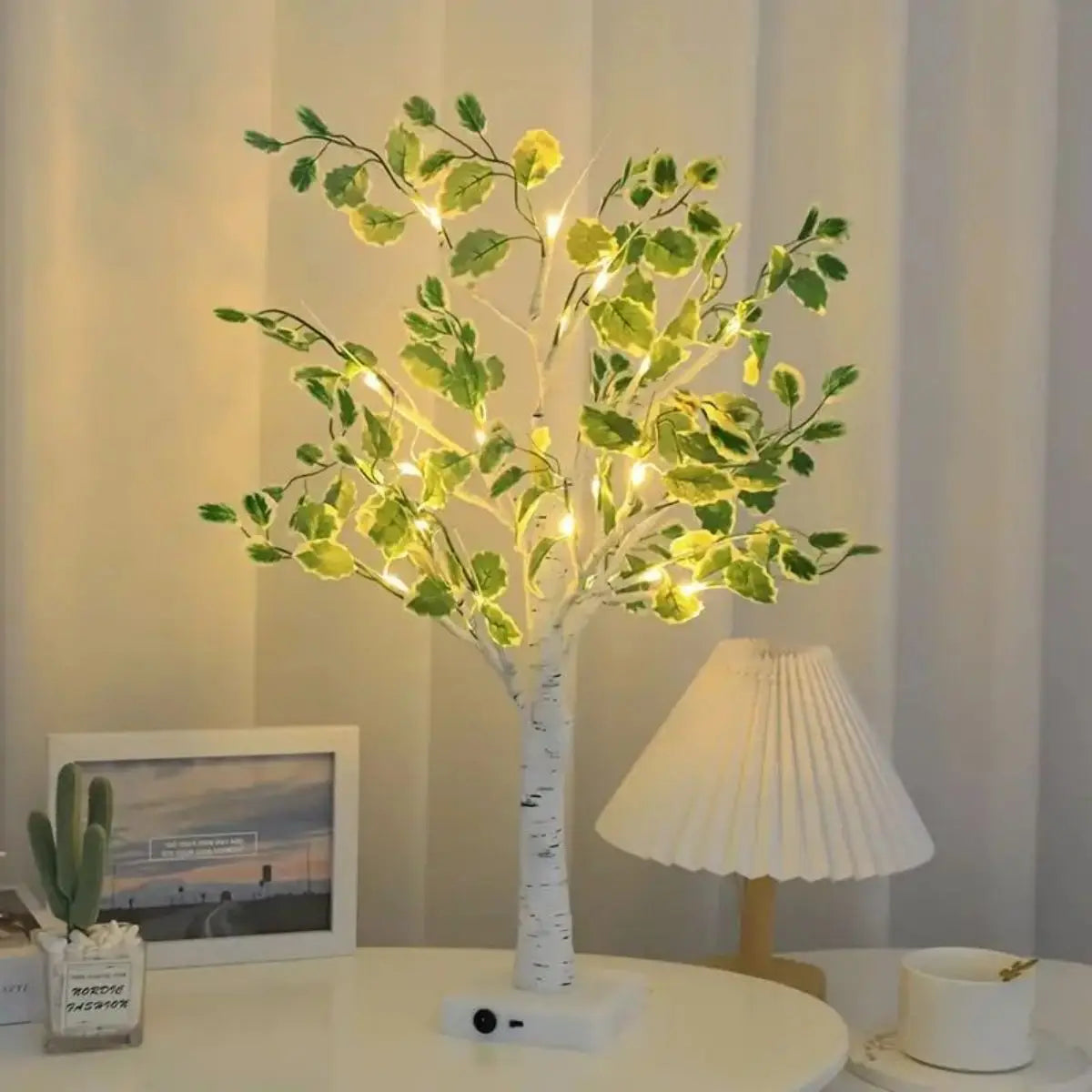 GlowBirch - 24 LED Green Leaf Birch Tree Light, Battery Operated Decor