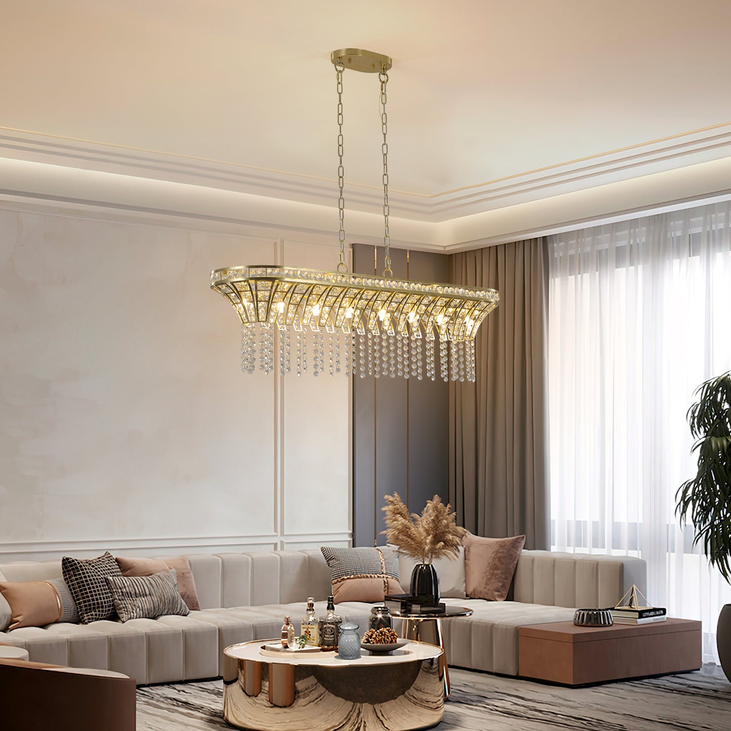 Lustreva - Modern Champagne Gold Oval Crystal Chandelier