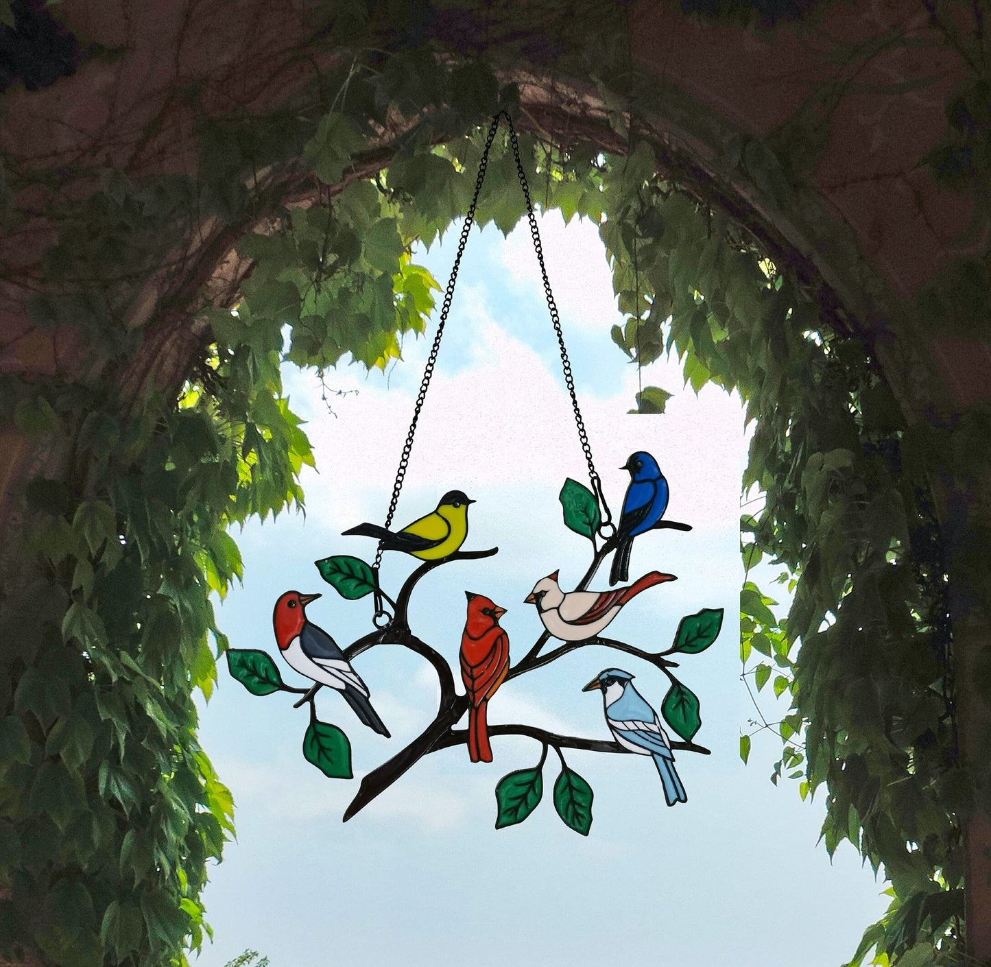 AeroChirp - Six-Bird Metal Window Pendant Decor