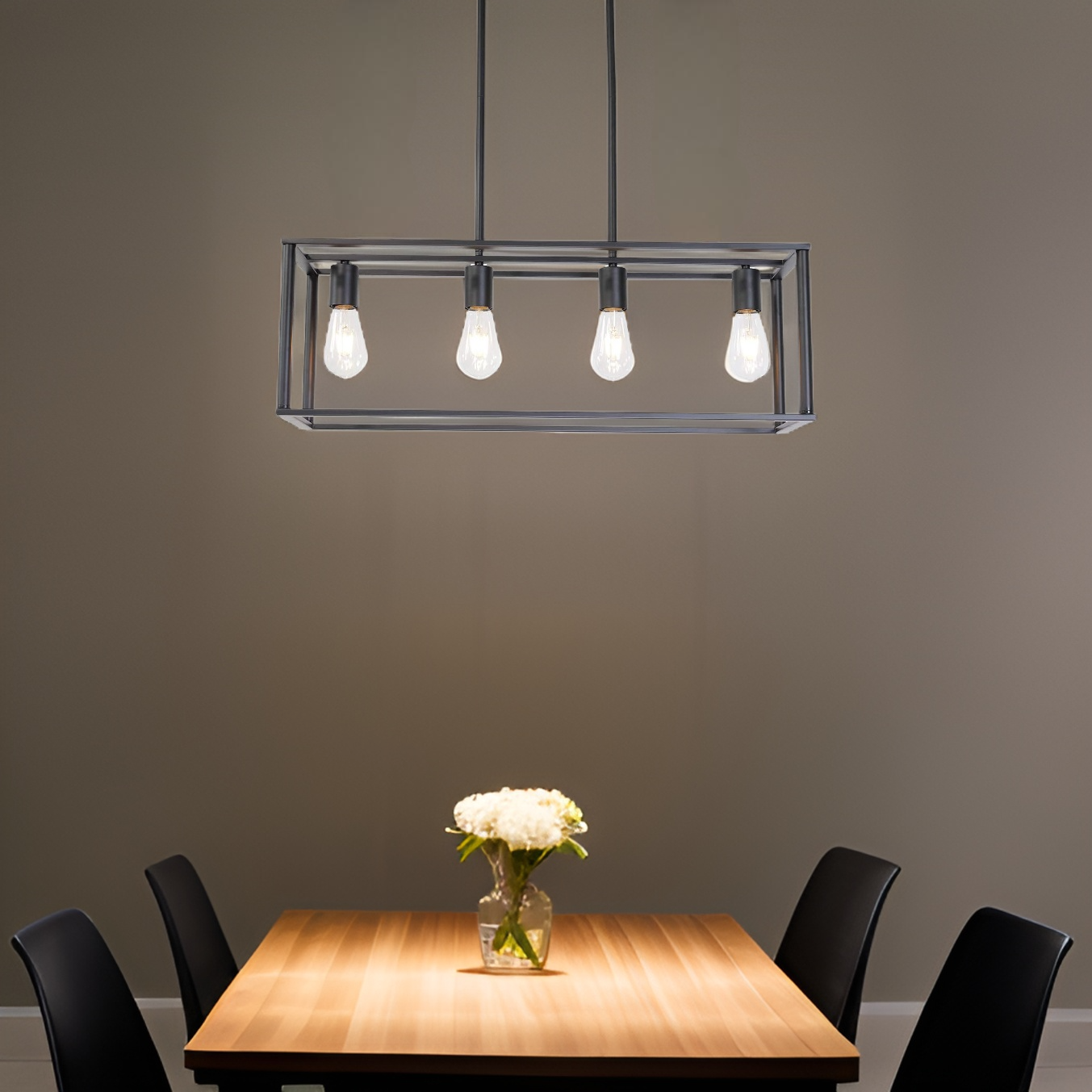 Luminova - 4-Light Black Industrial Pendant Chandelier