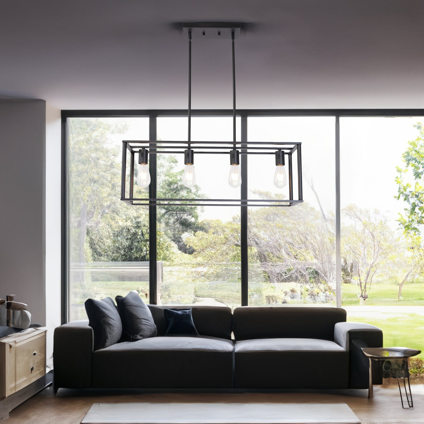 Luminova - 4-Light Black Industrial Pendant Chandelier