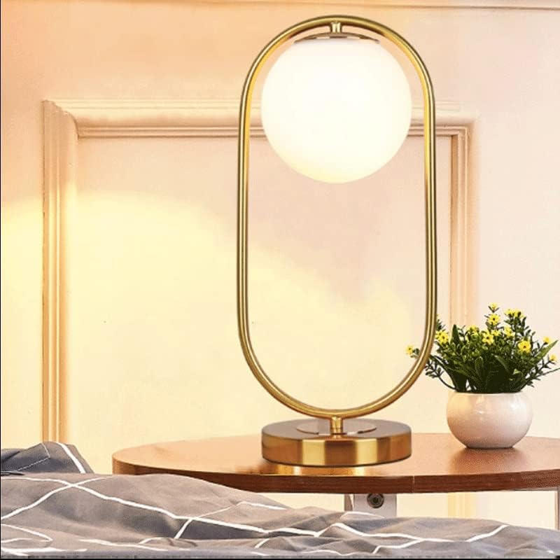 LuxeBrass Lamp - Brass LED Table Lamp with Glass Shade for Bedroom & Desk