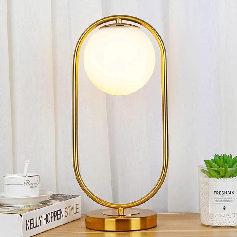 LuxeBrass Lamp - Brass LED Table Lamp with Glass Shade for Bedroom & Desk