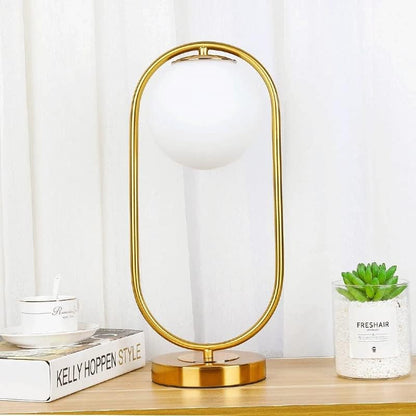 LuxeBrass Lamp - Brass LED Table Lamp with Glass Shade for Bedroom & Desk