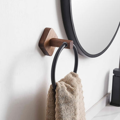 Svelture - Solid Wood Towel Ring with Matte Black Finish