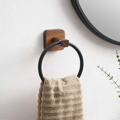 Svelture - Solid Wood Towel Ring with Matte Black Finish