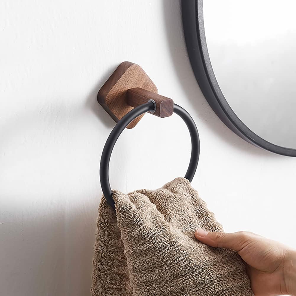 Svelture - Solid Wood Towel Ring with Matte Black Finish