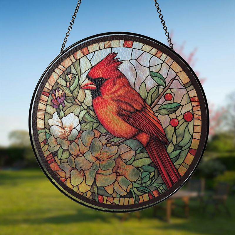 Cardinal Stained Glass Suncatcher