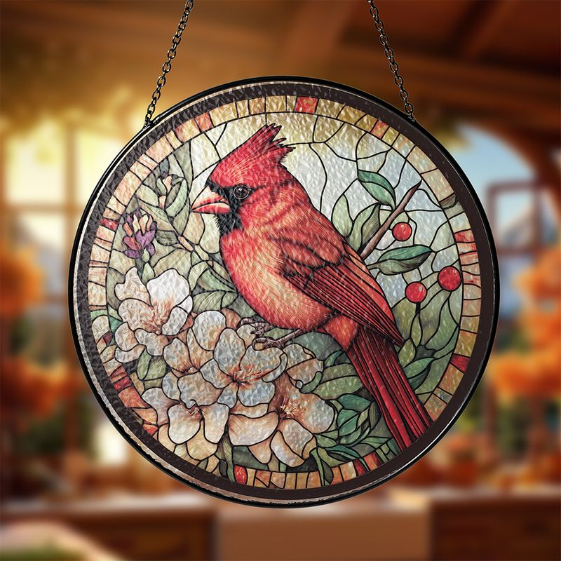 Cardinal Stained Glass Suncatcher