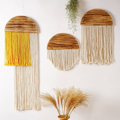 New modern minimalist tassel tapestry for Bohemian homestay living room decoration Handmade semi circular wooden tapestry