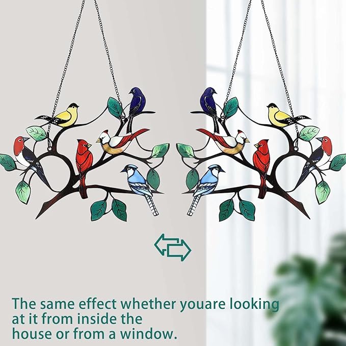 AeroChirp - Six-Bird Metal Window Pendant Decor