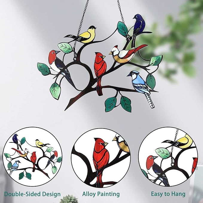 AeroChirp - Six-Bird Metal Window Pendant Decor