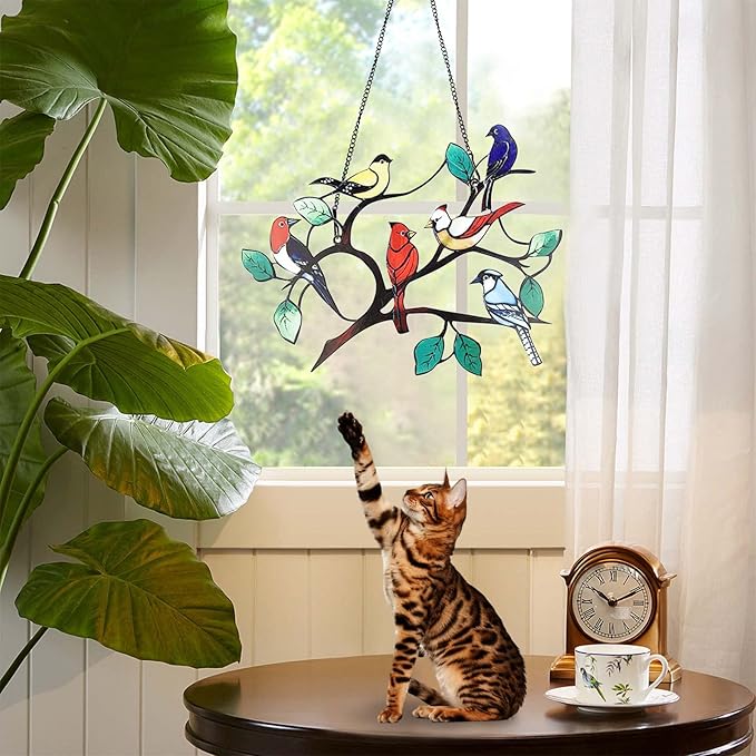 AeroChirp - Six-Bird Metal Window Pendant Decor