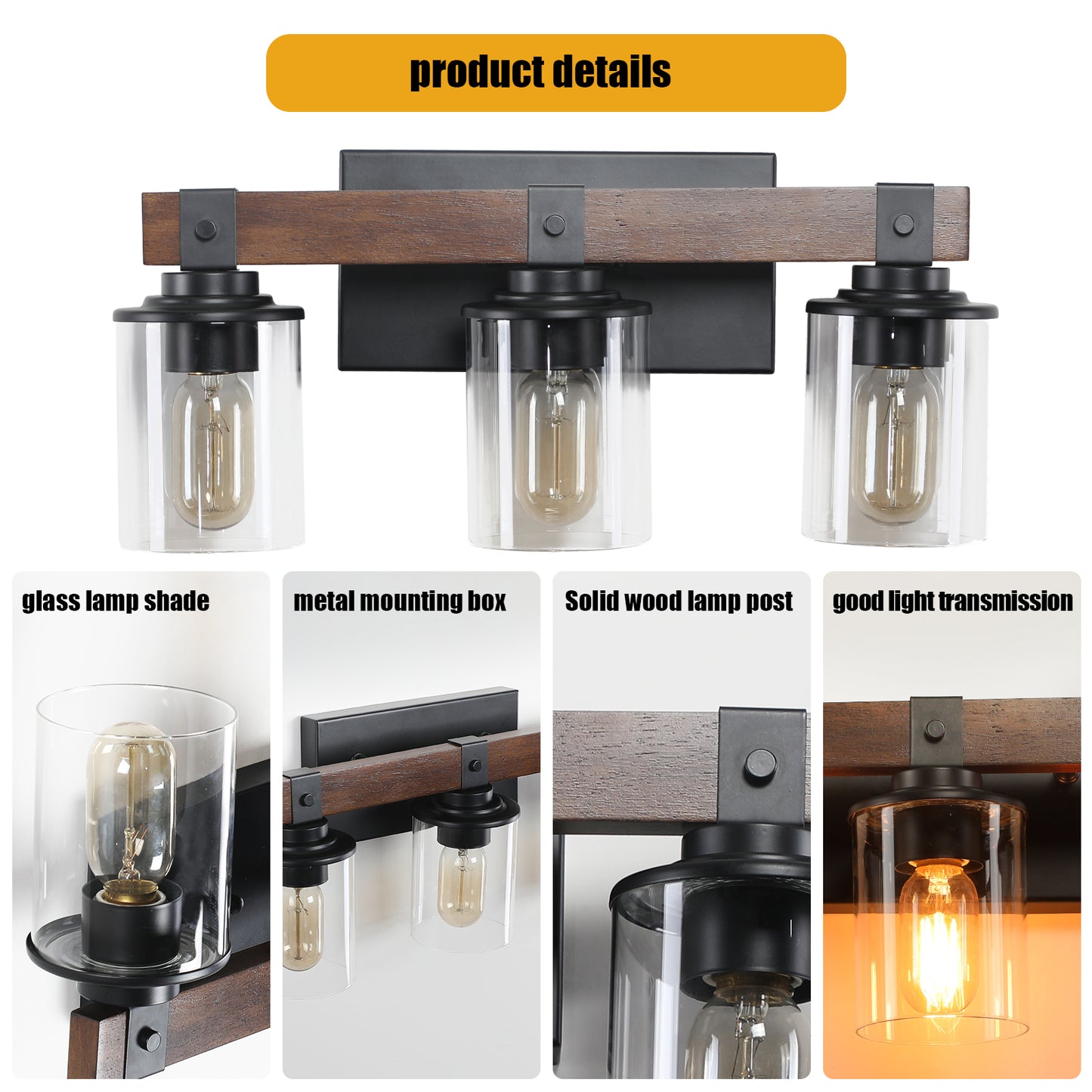 Rustora - 3-Light Farmhouse Vanity Bathroom Fixture