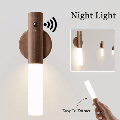 Glintora - Motion Sensor Wooden Night Light, USB Rechargeable