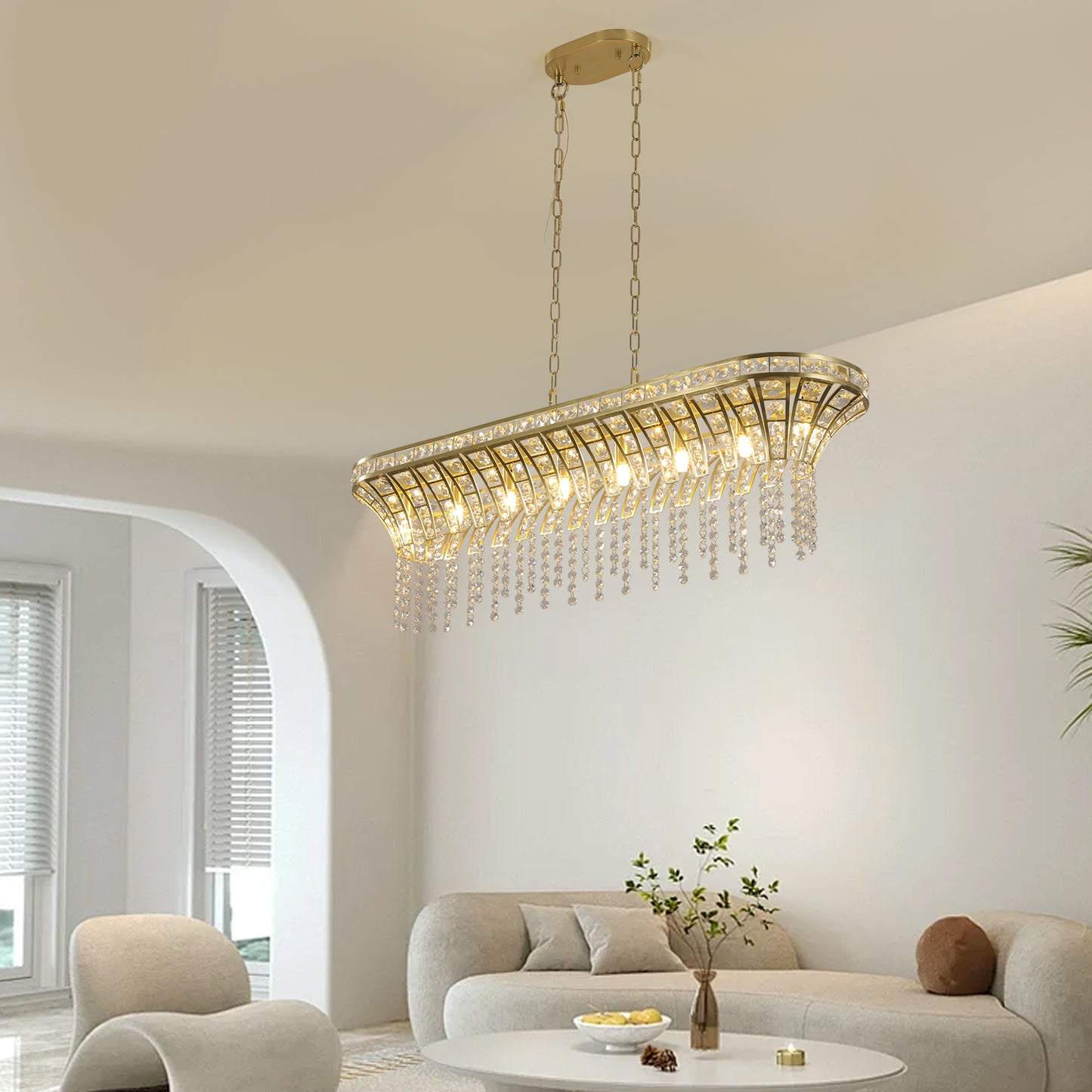 Lustreva - Modern Champagne Gold Oval Crystal Chandelier