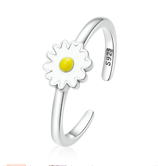 DaisyCharm Open Ring – S925 Sterling Silver Adjustable Flower Ring