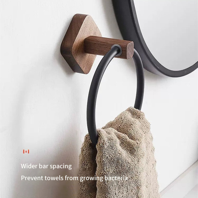 Svelture - Solid Wood Towel Ring with Matte Black Finish