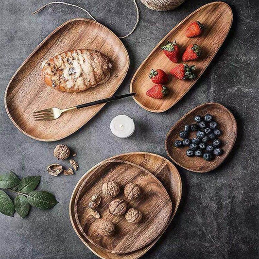 Acacia Wood Serving Tray with Handles, Elegant Rounded Design for Tea, Appetizers, and Desserts