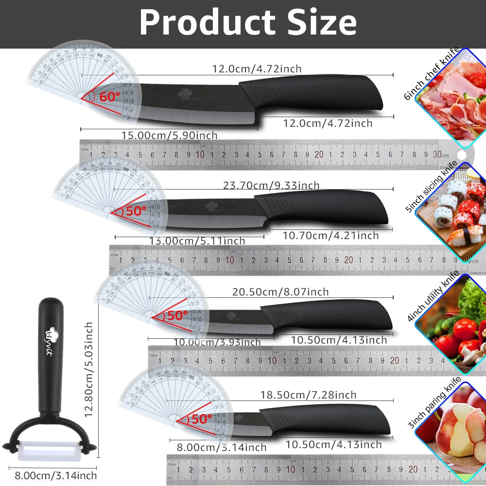 ZenChef Ceramic Knife Set - Kitchen Knives with White Zirconia Blades