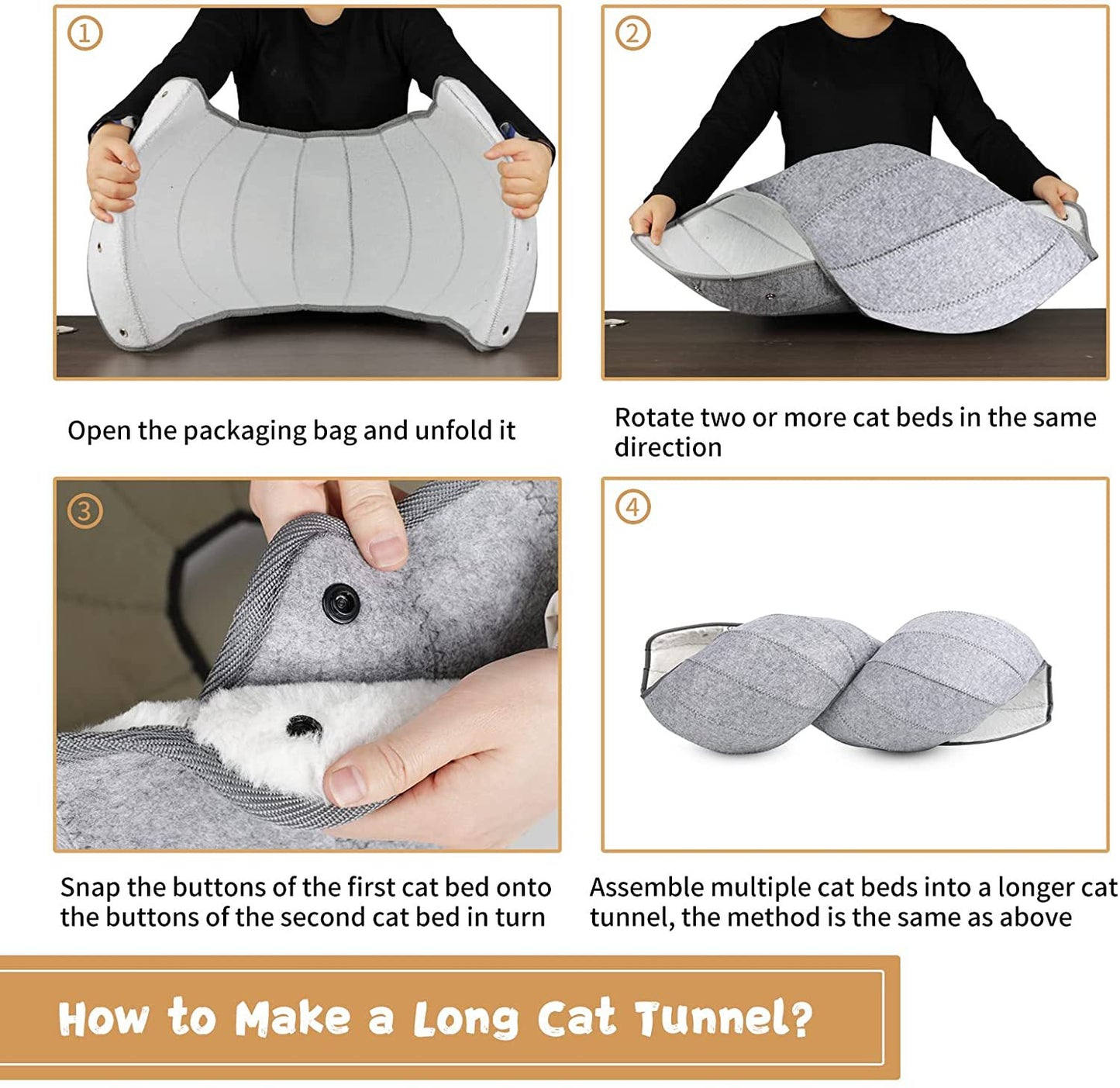 PurrHaven - Foldable Cat Cave & Tunnel Bed