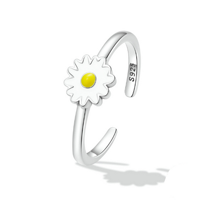 DaisyCharm Open Ring – S925 Sterling Silver Adjustable Flower Ring