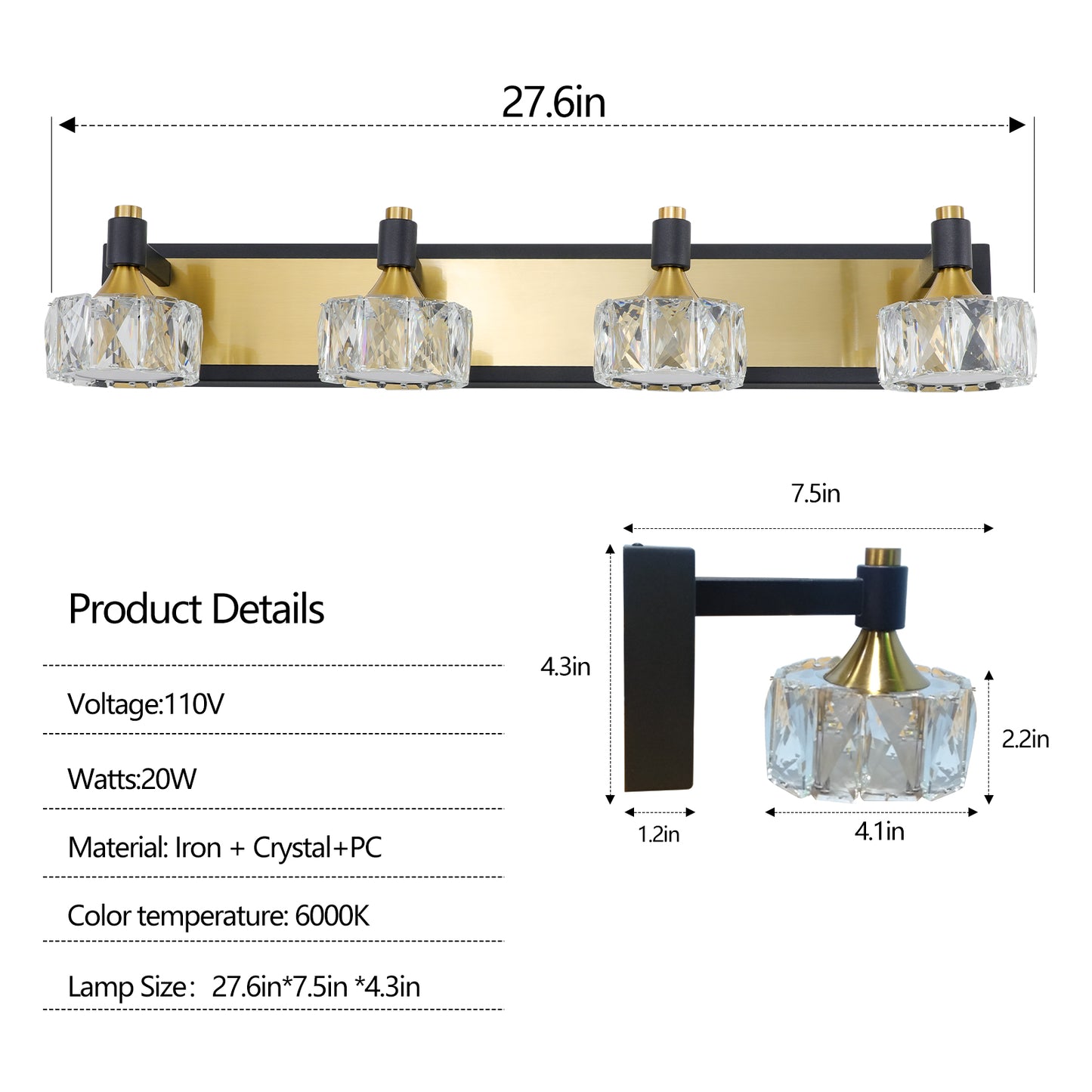 LustraGlow - 4-Light Crystal Vanity Fixture