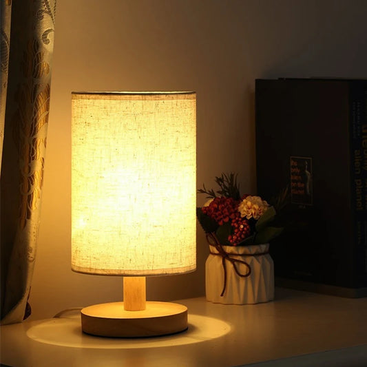 Lumora - Modern LED Bedside Table Lamp with Fabric Shade, Dimmable USB Plug