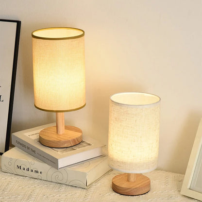 Lumora - Modern LED Bedside Table Lamp with Fabric Shade, Dimmable USB Plug