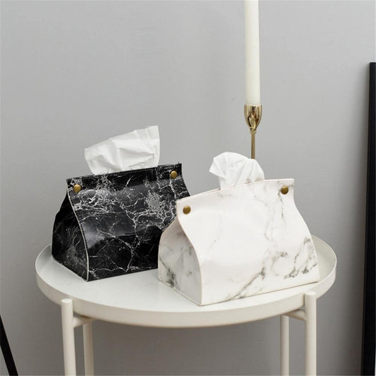 Unique Tissue Box Holder in Stylish Marble Vegan Leather, 9 x 7 in, Elegant Paper Tissue Holder for Home Décor